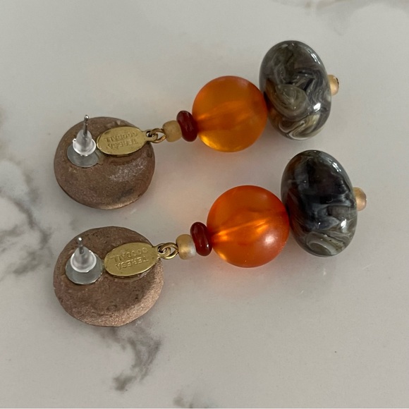 Teresa Goodall Designer Post Dangle Earrings Artisan OOAK FALL Autumn Orange - Picture 4 of 7